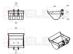 skovl til mini gravemaskin m100 600